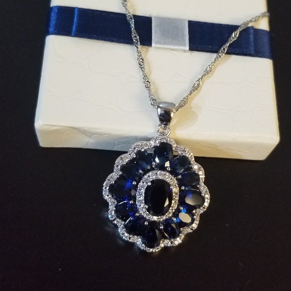 Swarovski Elements Blue Crystal Floral Chandelier Women's Necklace - Picture 3 of 8